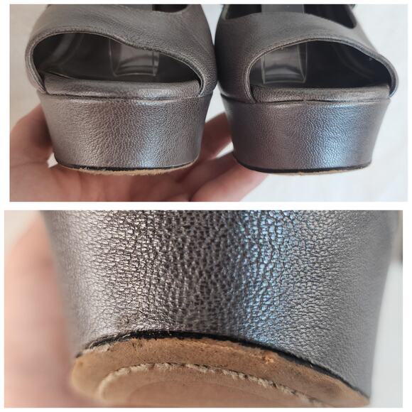 Glam Goth Platform Heels 6.5 Silver Gunmetal Metallic Studded Peep Toe Mary Jane - Picture 7 of 12